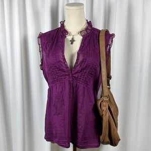 Converse One Star Womens Purple Pintuck Ruffle Sleeveless Blouse Medium